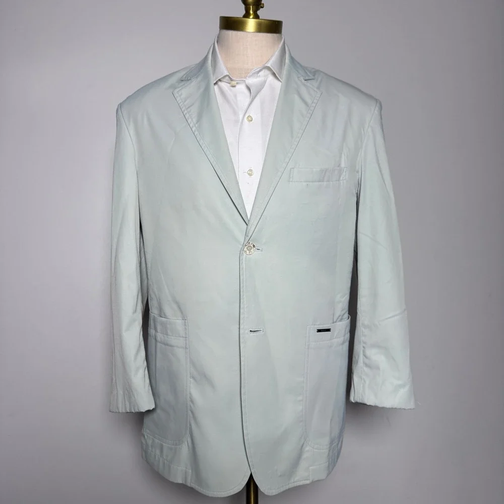 Vernie Blazer Sport Coat Mens 42R Light Gray Solid Cotton Blend Two Button Italy